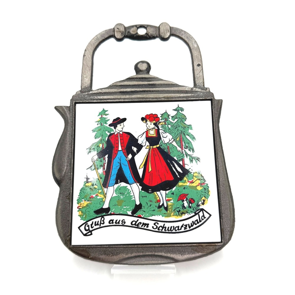 Teapot Trivet 8.5x6.5 Black White Red Green Vintage‎ German Black Forest